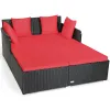 Spacious Outdoor Rattan Daybed with Upholstered Cushions and Pillows