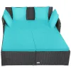 Spacious Outdoor Rattan Daybed with Upholstered Cushions and Pillows