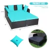Spacious Outdoor Rattan Daybed with Upholstered Cushions and Pillows