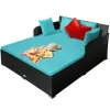 Spacious Outdoor Rattan Daybed with Upholstered Cushions and Pillows