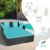 Spacious Outdoor Rattan Daybed with Upholstered Cushions and Pillows