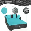 Spacious Outdoor Rattan Daybed with Upholstered Cushions and Pillows