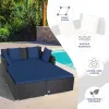 Spacious Outdoor Rattan Daybed with Upholstered Cushions and Pillows