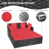 Spacious Outdoor Rattan Daybed with Upholstered Cushions and Pillows